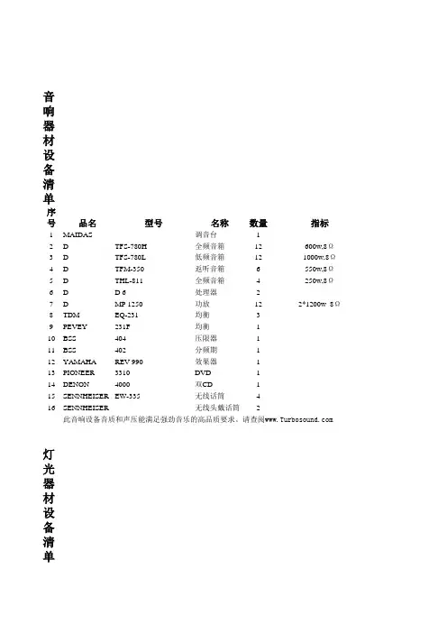 活动音响租赁设备清单
