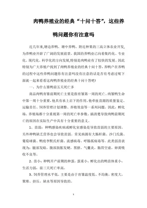 肉鸭养殖业的经典“十问十答”,这些养鸭问题你有注意吗？