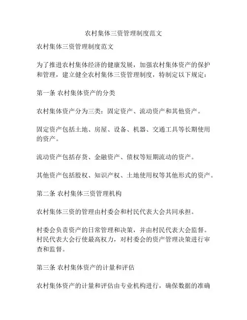 农村集体三资管理制度范文