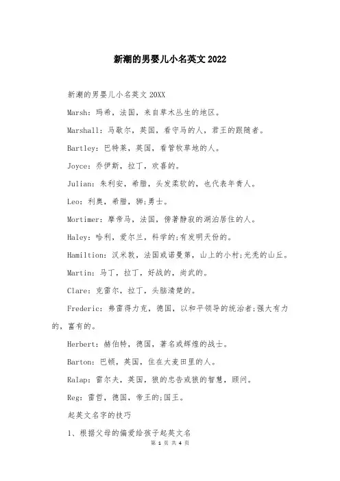 新潮的男婴儿小名英文2022