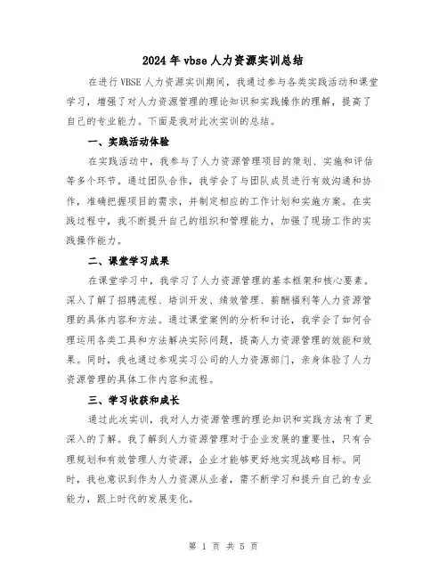 2024年vbse人力资源实训总结(二篇)