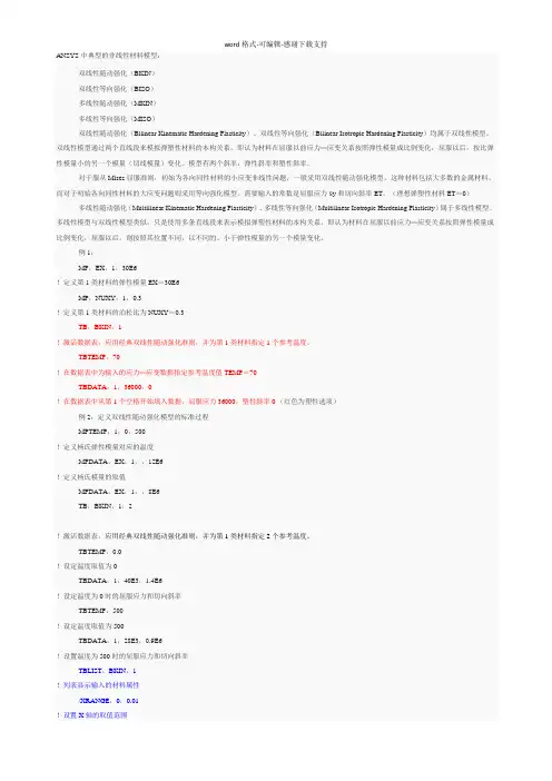 ANSYS中典型的非线性材料模型