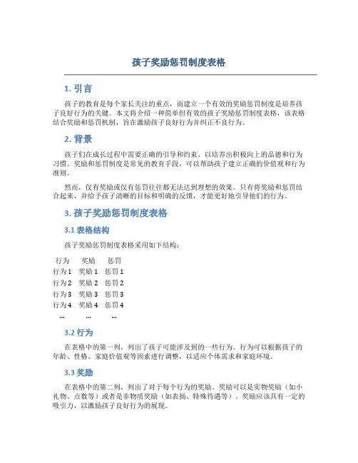 孩子奖励惩罚制度表格