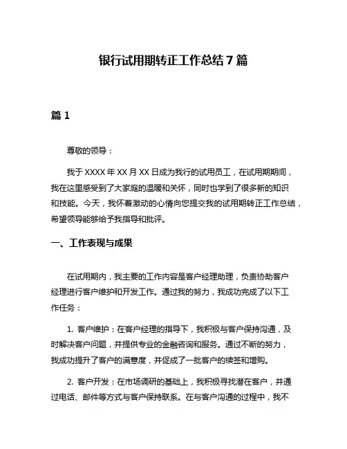 银行试用期转正工作总结7篇