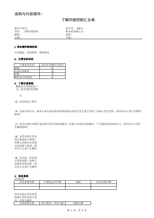 新版内部控制了解和测试底稿