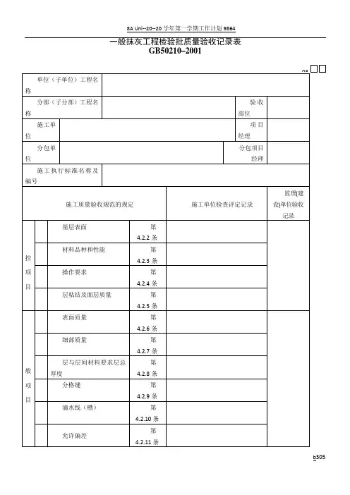 装饰装修工程检验批质量验收记录表