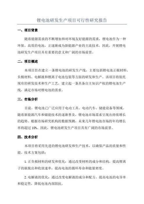 锂电池研发生产项目可行性研究报告