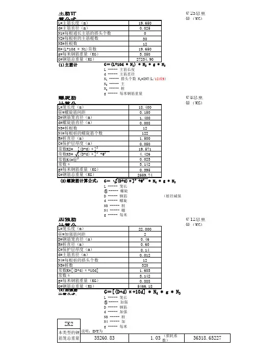 钻孔桩、墩柱、圆柱、钢筋笼(自动计算带公式表格)已验证