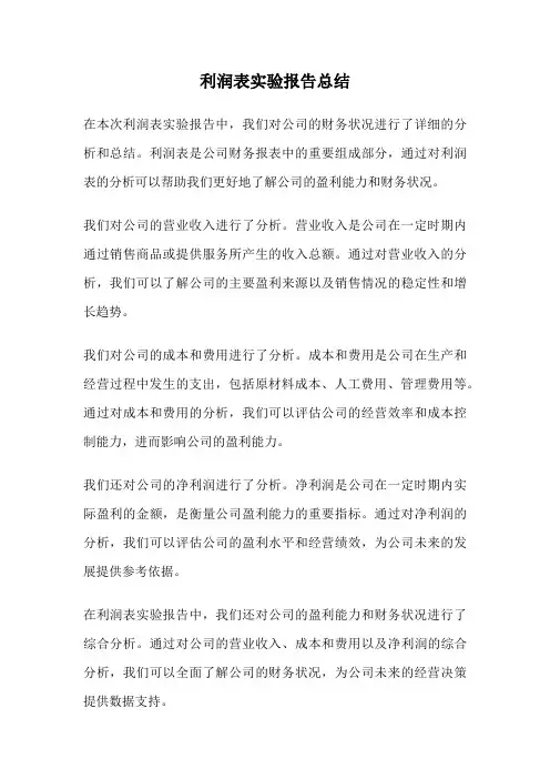 利润表实验报告总结