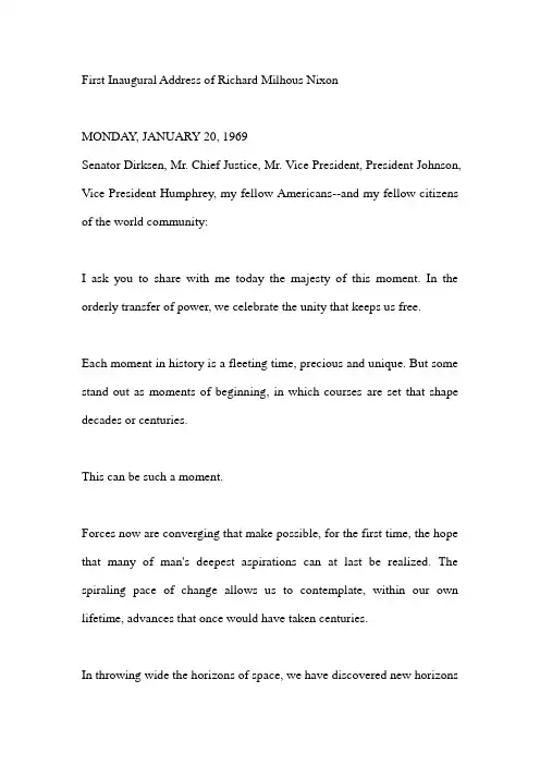 First Inaugural Address of Richard Milhous Nixon
