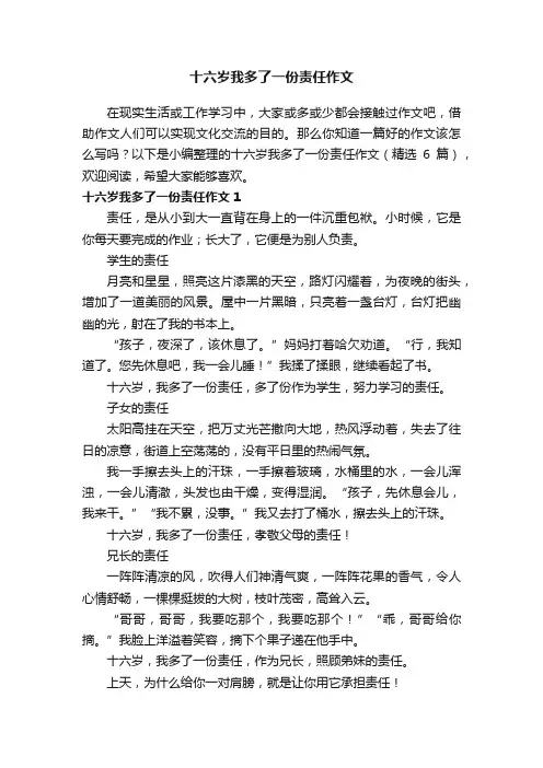 十六岁我多了一份责任作文（精选6篇）