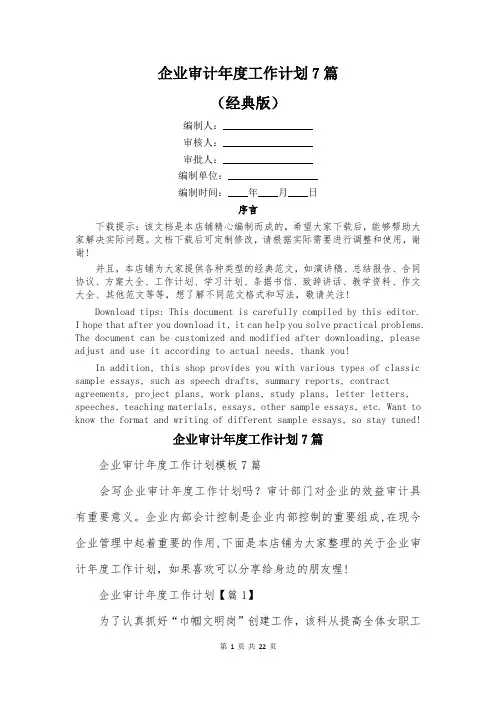 企业审计年度工作计划7篇