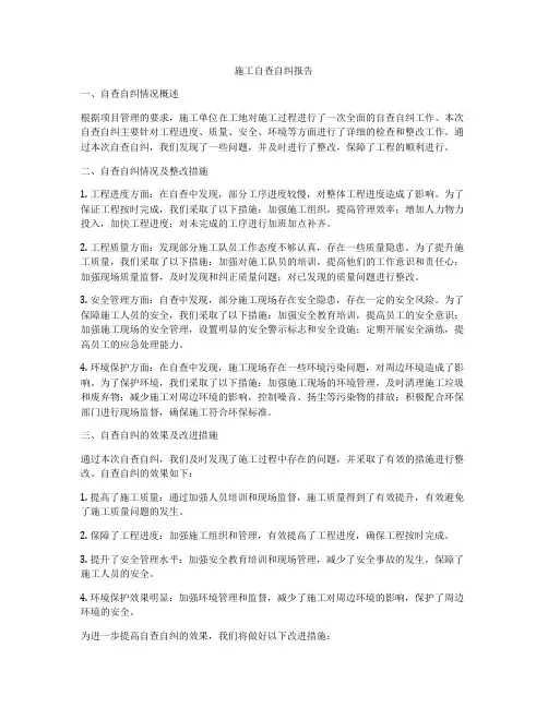 施工自查自纠报告