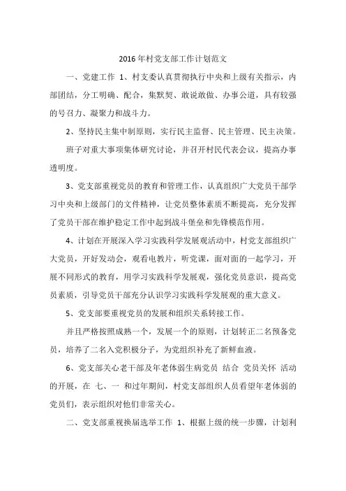 2016年村党支部工作计划范文
