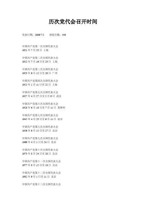 历次党代会召开时间