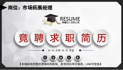 市场拓展经理岗位求职简历竞聘工作汇报实用框架完整动态PPT模板
