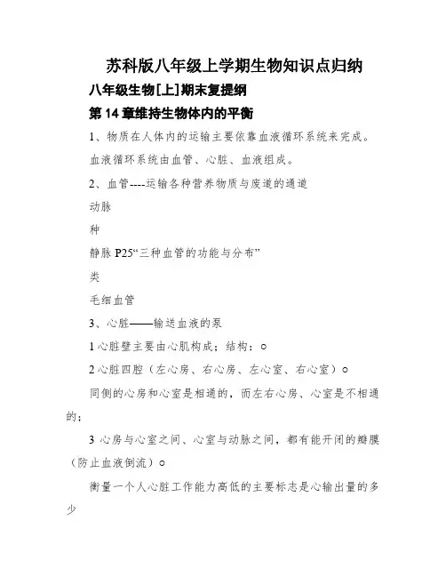 苏科版八年级上学期生物知识点归纳