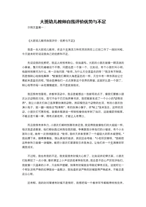 大班幼儿教师自我评价优势与不足