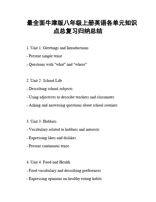 最全面牛津版八年级上册英语各单元知识点总复习归纳总结