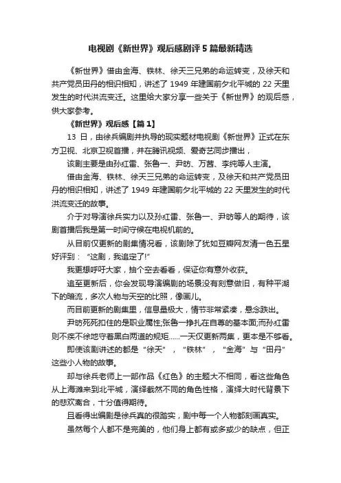 电视剧《新世界》观后感剧评5篇最新精选