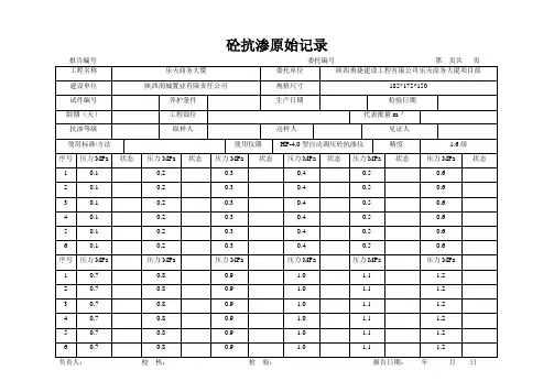 砼抗渗原始记录