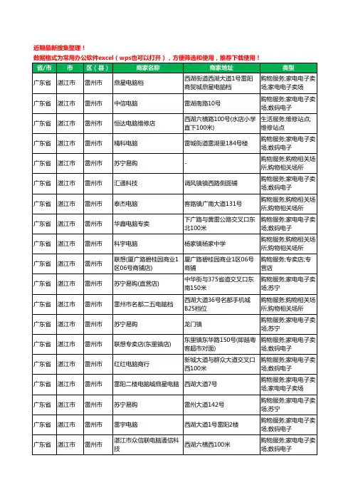 2020新版广东省湛江市雷州市电脑工商企业公司商家名录名单黄页联系方式大全78家