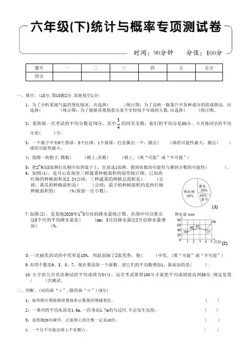 人教版六年级(下)统计与概率专项测试卷及答案