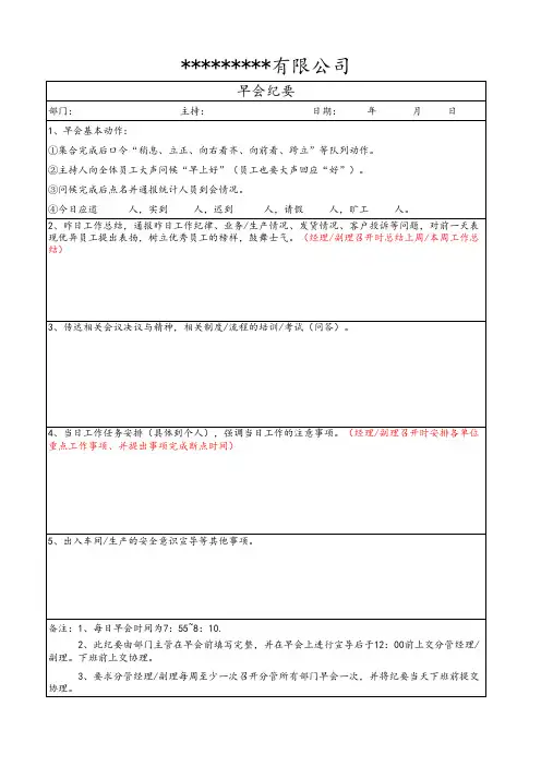 制造业早会纪要模板