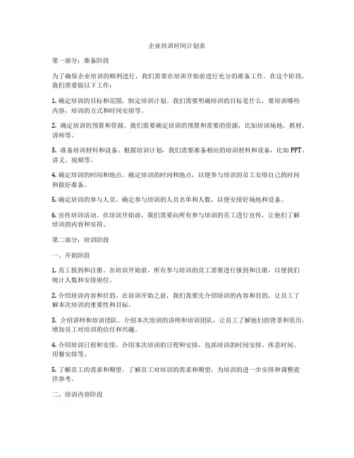 企业培训时间计划表