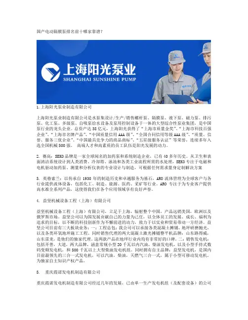 国产电动隔膜泵排名前十哪家靠谱？
