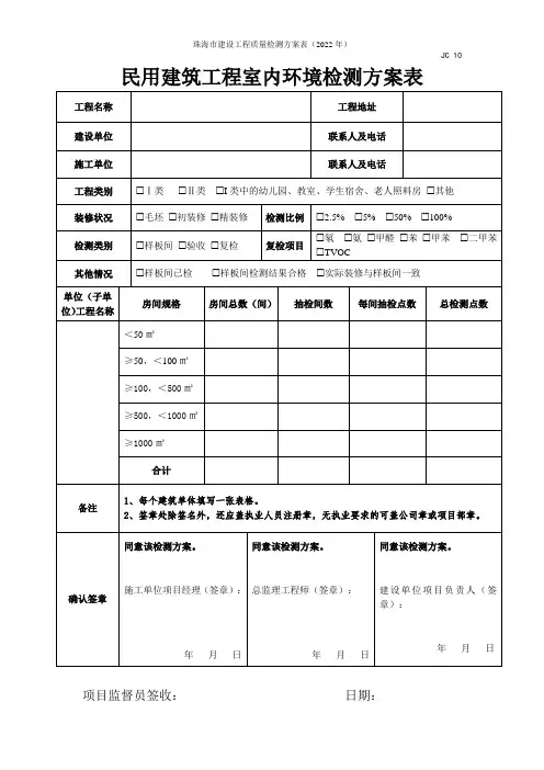 民用建筑工程室内环境检测方案表