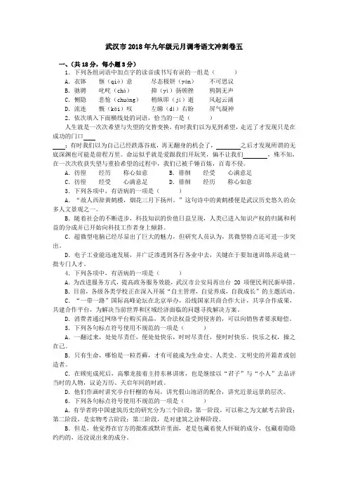 湖北省武汉市2018年九年级元月调考语文冲刺卷五