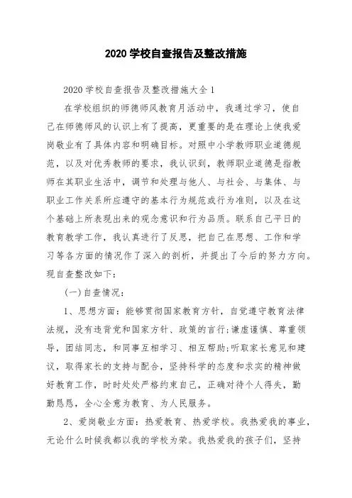 2020学校自查报告及整改措施