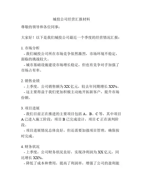 城投公司经营汇报材料