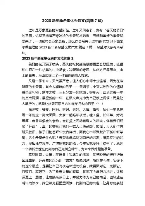 2023新年新希望优秀作文（精选7篇）