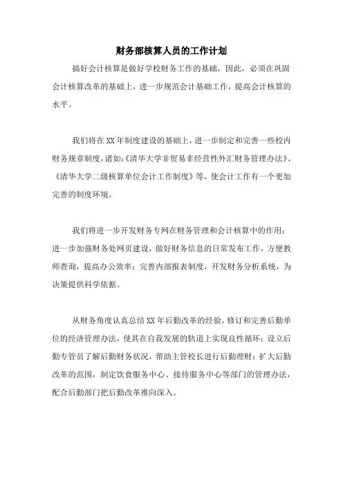 2020年财务部核算人员的工作计划