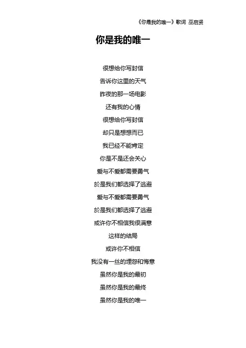 《你是我的唯一》歌词 巫启贤