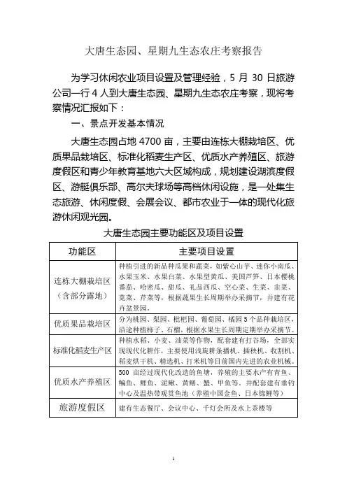 大唐生态园、星期九生态农庄考察报告(定稿)