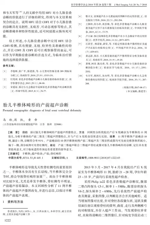 胎儿半椎体畸形的产前超声诊断