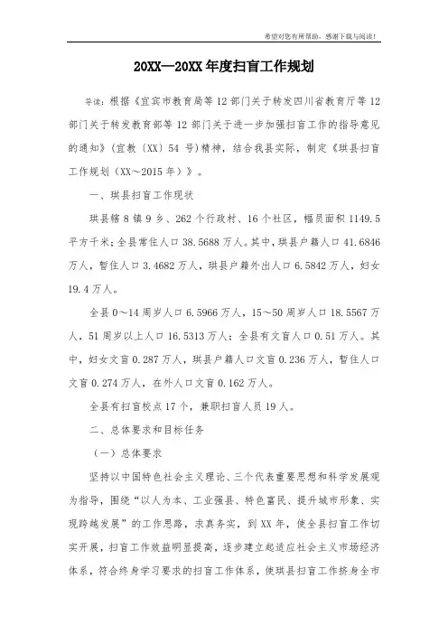 20XX—20XX年度扫盲工作规划