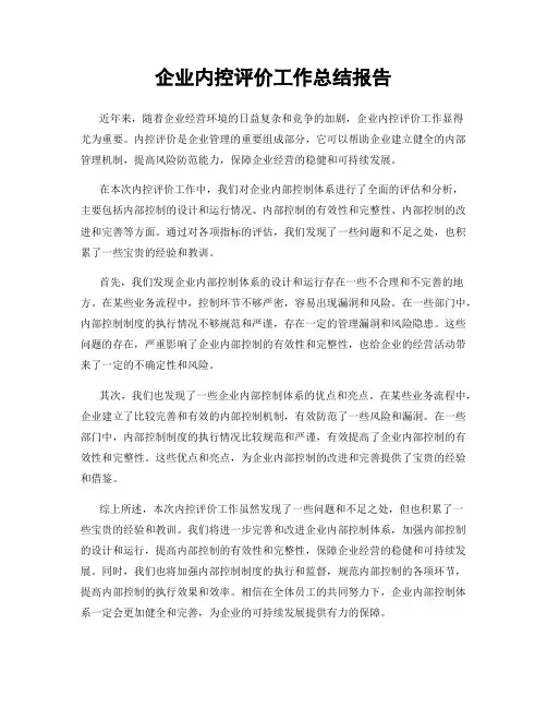 企业内控评价工作总结报告