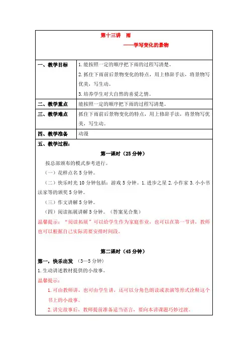 人教部编版六年级下册作文指导第讲雨——学写变化的景物全国通用教案优秀版