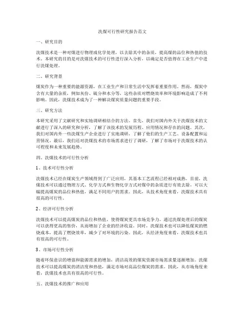 洗煤可行性研究报告范文