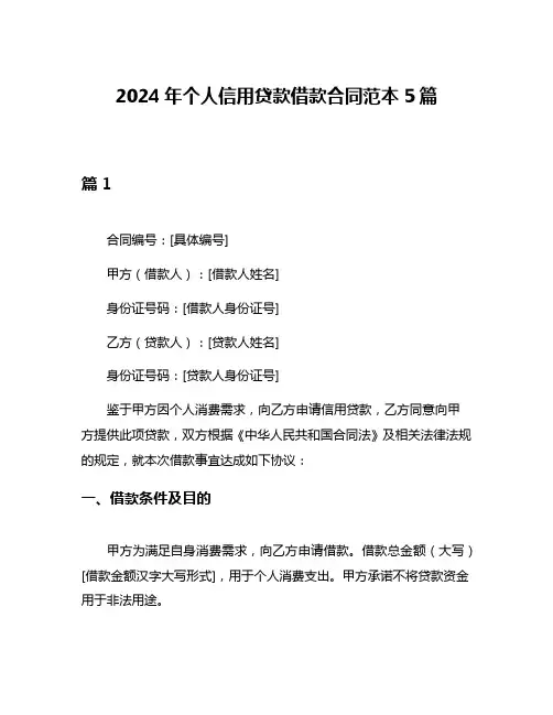 2024年个人信用贷款借款合同范本5篇