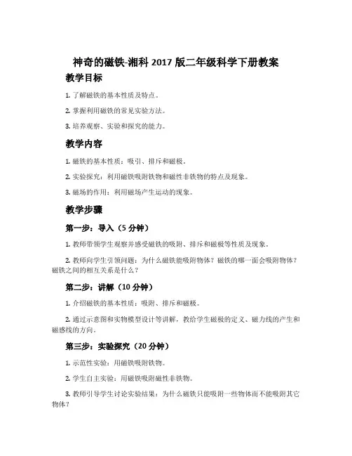 神奇的磁铁-湘科2017版二年级科学下册教案
