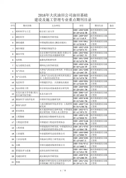 大庆油田公司重点期刊目录(2016年度)4-油田基础建设及施工管理专业