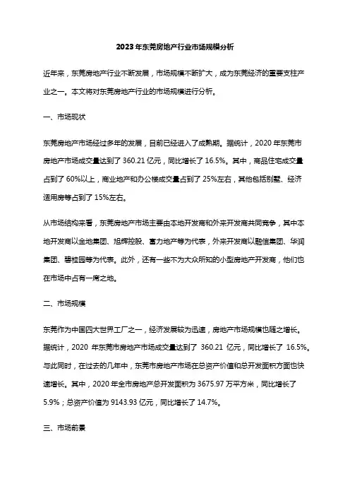 2023年东莞房地产行业市场规模分析