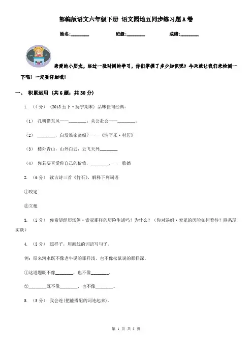 部编版语文六年级下册 语文园地五同步练习题A卷