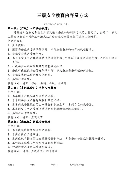 三级安全教育文件附表格