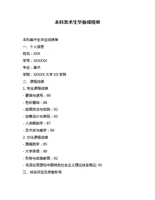 本科美术生毕业成绩单